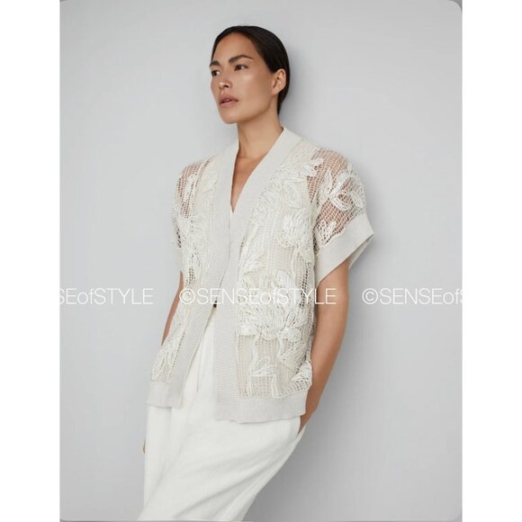 Brunello Cucinelli Magnolia Cardigan Top Handmade Floral Women Size M - Picture 2 of 10